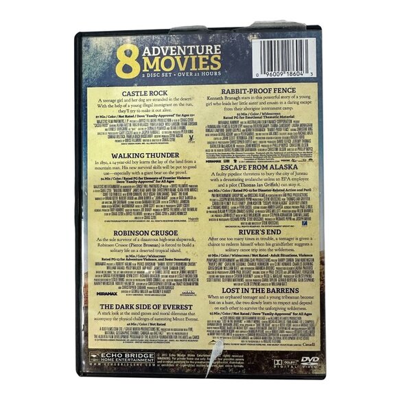 8 Adventure Movies DVD 2 Disc Set Over 11 Hours Echo Bridge Home Entertainment - Picture 2 of 7